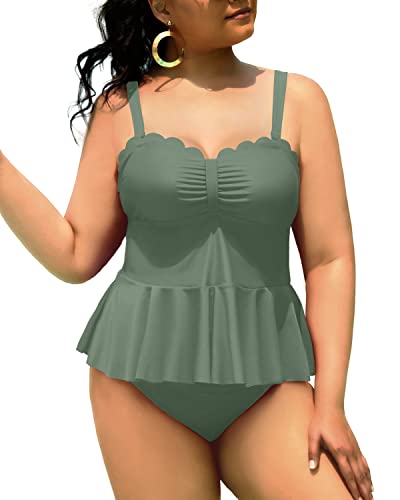 Women's Ruffle Hem Peplum Tankini Top High Waisted Swim Bottom