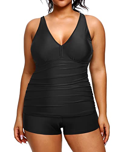 Athletic Plus Size Tankini Shorts Swimsuits For Women-Black – Yonique