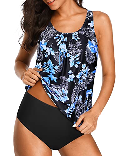 Casual And Comfy Loose Fitting Tankini Tops For Women-Black Floral – Yonique
