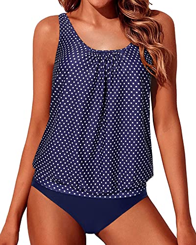 Tie Front Blouson Swim Tankini In Navy Blue main image 0