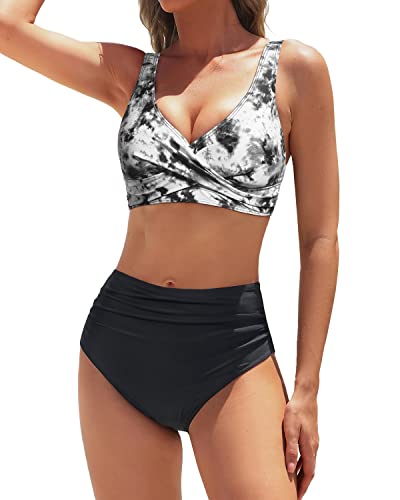 Women's Two Piece High Waisted Bikini Set Tummy Control Full Coverage Swimsuit
