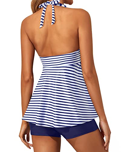 Flowy Twist Front Two Piece Bathing Suits for Women Halter V Neck Tankini Swimsuits