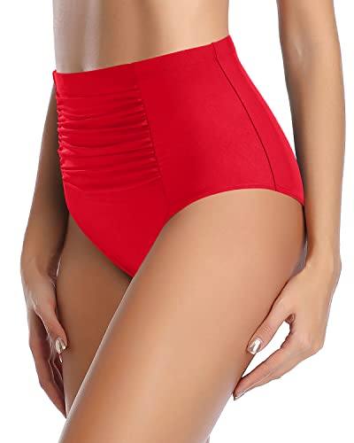 Women's High Waisted Ruched Full Coverage Bikini Bottom Swimsuit Bottom