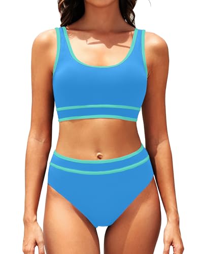 Color Block Sports Bra High Waist Bikini Set