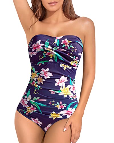 Slimming Twist Front Bandeau One Piece Swimsuit for Women Strapless Swimwear