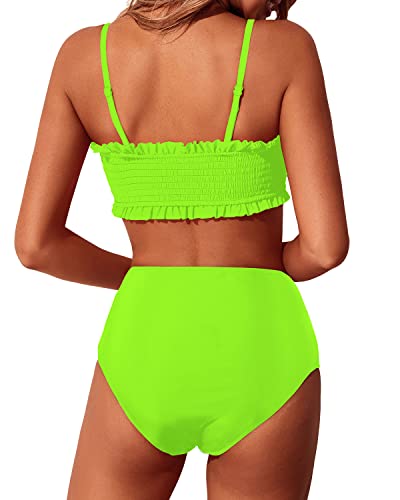 Stylish Smocked Off Shoulder Bikini Bandeau Bikini Set Two Piece Swimsuits for Women