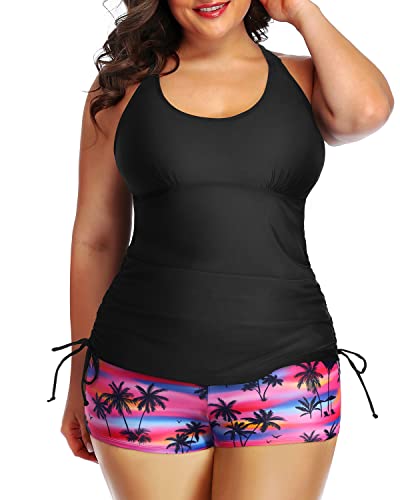 Women Plus Size Tankini Swimsuit Geometric Bathing Suit Top with Shorts
