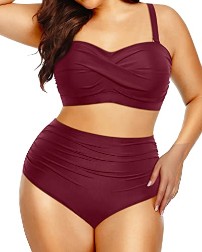 Plus Size High Waisted Swinsuits Bandeau Bikini Sets