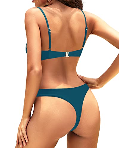 Scoop Neck Thong Brazilian Two Piece Bathing Suit Bikini Set for Women