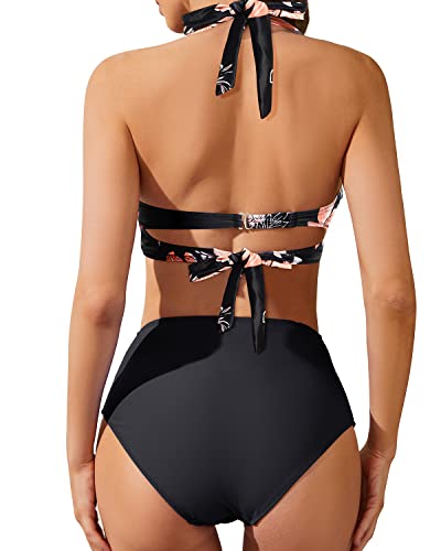 High Waisted Tummy Control Bikini Swimsuits Retro Halter Twist Front Swimwear