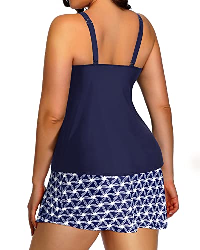 Women's Plus Size High Neck Tankini with Skirt Tummy Control Bathing Suits