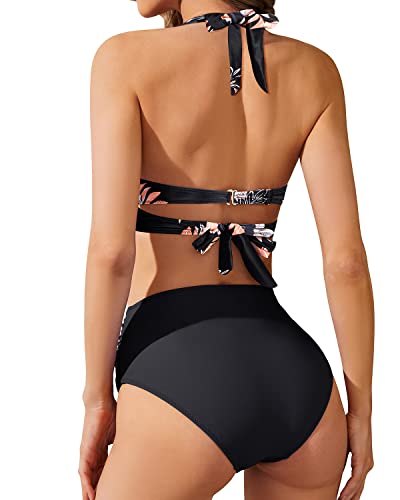 High Waisted Tummy Control Bikini Swimsuits Retro Halter Twist Front Swimwear