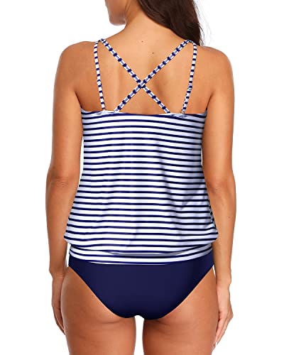 Tummy Control Blouson Tankini Swimsuits for Women Stylish Two Piece Bathing Suits