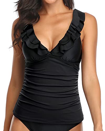 Flattering Ruffle Swimsuit Top Women's Tankini Top Only with Tummy Control