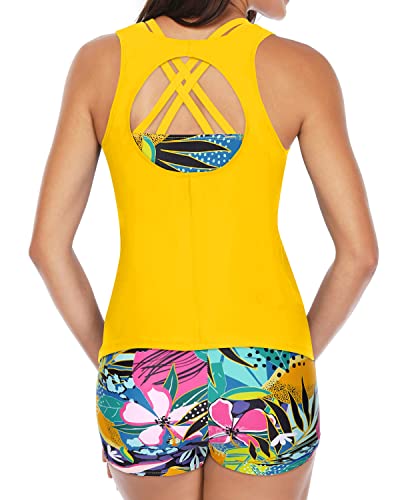 Stylish Tankini Swimsuits Women's 3 Piece Swim Tank Top with Boy Shorts and Bra