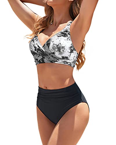 Women's Two Piece High Waisted Bikini Set Tummy Control Full Coverage Swimsuit
