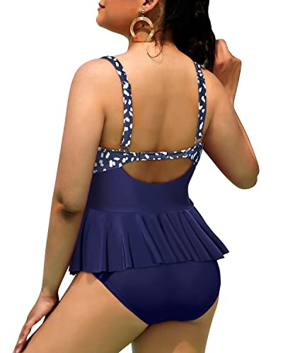 Trendy High Waisted Peplum Tankini Plus Size Scalloped Swimsuits with Tummy Control