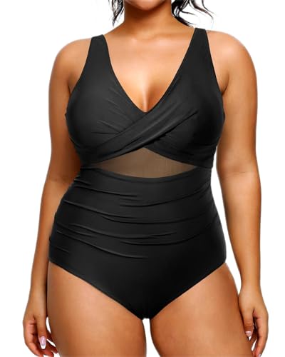 Plus Size Twist Front Tummy Control Ruched One Piece Swimsuit