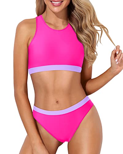 Women Two Piece Swimsuits for Teen Girls Athletic High Neck Bathing Suits