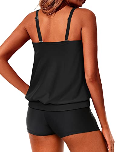 Two Piece Blouson Tankini Swimsuits for Women Modest Bathing Suits