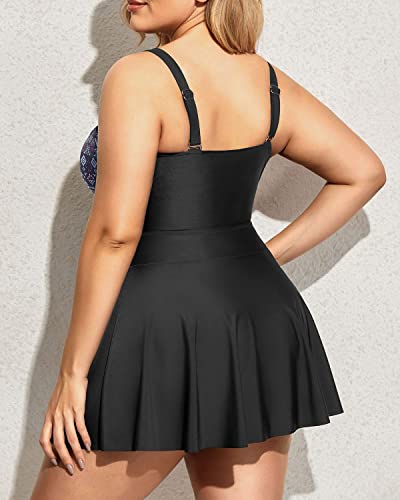 Plus Size Swimwear V Neck Cutout Swimdress for Women's Bathing Suits