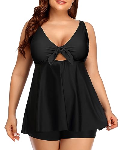 Plus Size Tie-Front Cutout Flowy Top & Tummy Control Two Piece Set