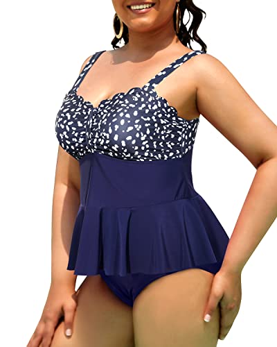 Trendy High Waisted Peplum Tankini Plus Size Scalloped Swimsuits with Tummy Control