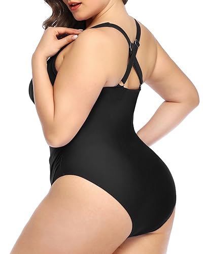 Plus Size Plunge V-Neck Lace-Up One Piece Swimsuit
