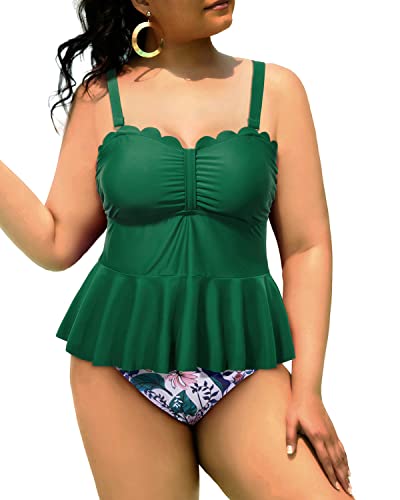 Stylish Plus Size Peplum Swimwear Scalloped Tankini Swimsuits