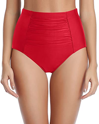 Women's High Waisted Ruched Full Coverage Bikini Bottom Swimsuit Bottom