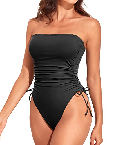 Womens Strapless One Piece Swimsuit Tummy Control Tie Side High Cut Swimwear
