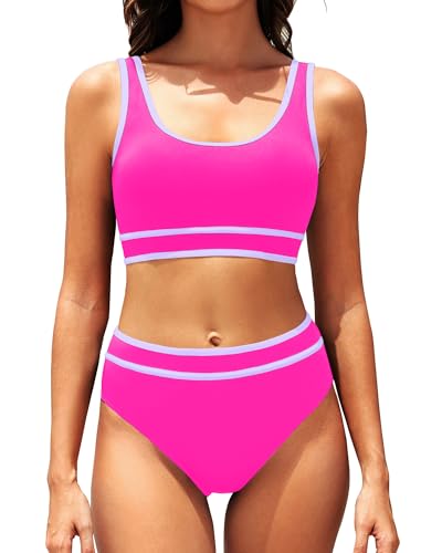 Color Block Crop Top High Waist Bikini Set