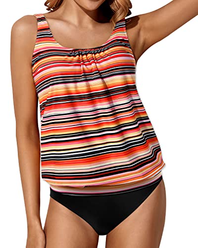 Flattering Two Piece Tankini Women's Loose Fit Blouson Swimwear