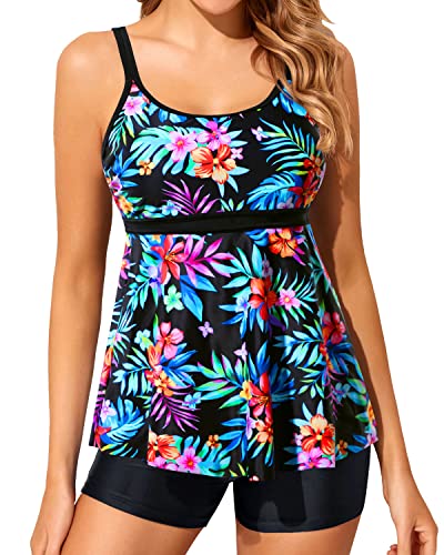Women's Two Piece Swimsuit Tankini with Boy Shorts for Tummy Control