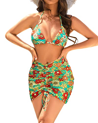 Women's 3 Piece Bikini Triangle Thong Bathing Suits Set Sexy Swimwear