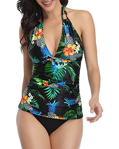 Plus Size Two Piece Halter V Neck Swimsuits