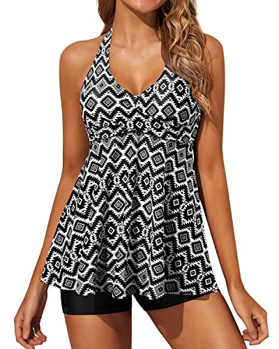 Women's Tankini Swimsuits Halter V Neck Flowy Twist Front Two Piece Bathing Suits