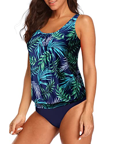 Two Piece Bathing Suits Tummy Control Blouson Tankini Swimsuits for Women