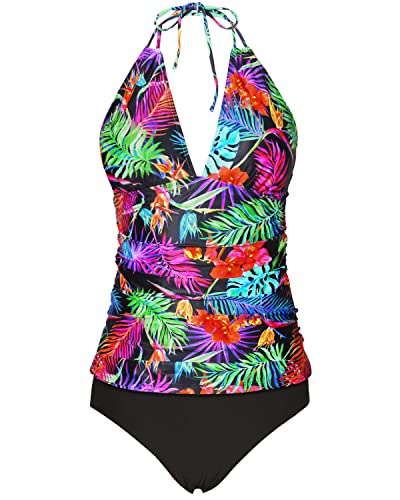 Plus Size Two Piece Halter Ruched Bathing Suit