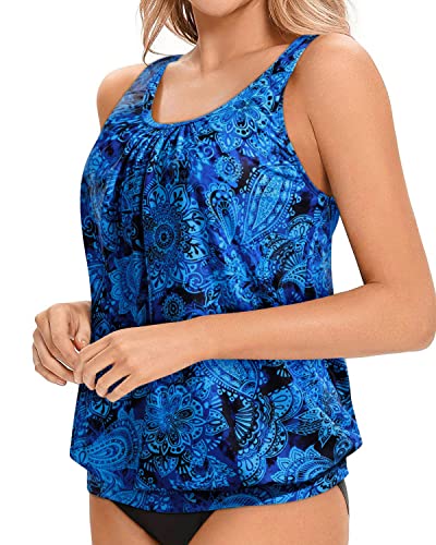Women's Blouson Tankini Top Modest Loose Fit Swim Top