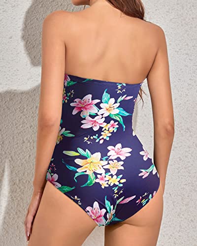 Slimming Twist Front Bandeau One Piece Swimsuit for Women Strapless Swimwear