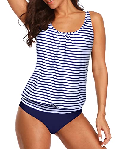 Tummy Control Blouson Tankini Swimsuits for Women Stylish Two Piece Bathing Suits