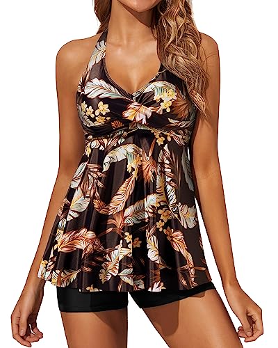 Two Piece Halter V Neck Tankini Swimsuits