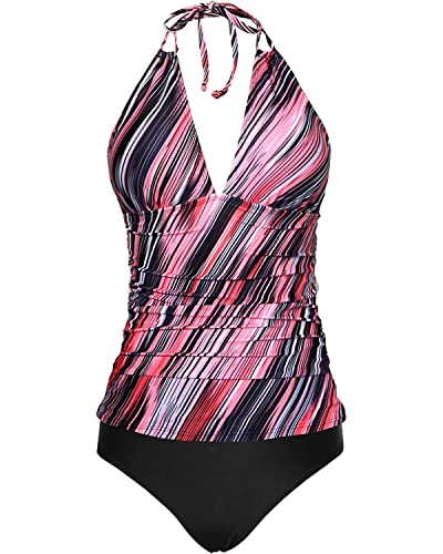 Plus Size Backless Tankini Ruched Bathing Suit