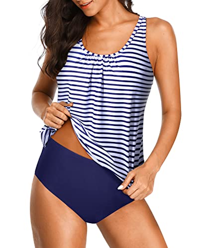 Tummy Control Blouson Tankini Swimsuits for Women Stylish Two Piece Bathing Suits