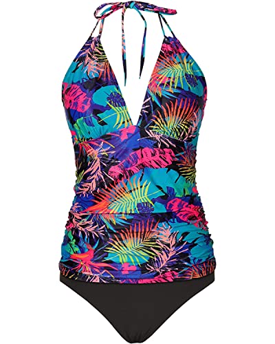 VEKDONE Women Tankini Swimsuits Two Piece Tummy Control Bathing Suits High  Neck Halter Swim Tank Top with Shorts Green,XXXXL