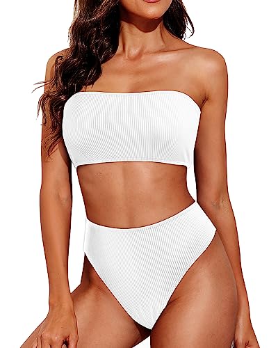 Strapless High Waisted Thong Bikini Set