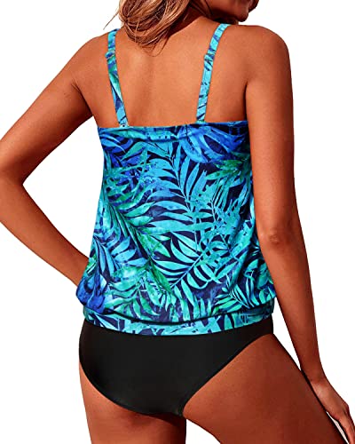 Two Piece Blouson Tankini Swimsuits for Women Loose Fit Swimwear