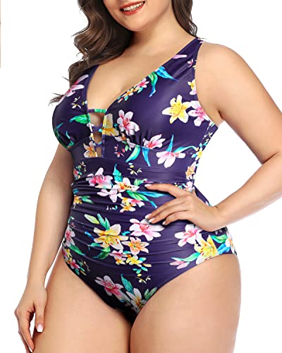 Plus Size Lace-Up Plunge V Neck Swimwear Women's One Piece Swimsuit