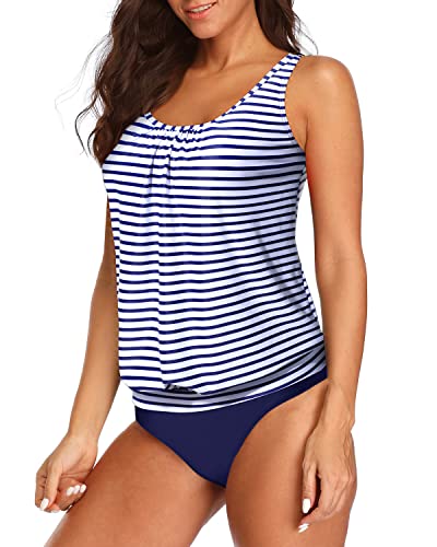 Tummy Control Blouson Tankini Swimsuits for Women Stylish Two Piece Bathing Suits